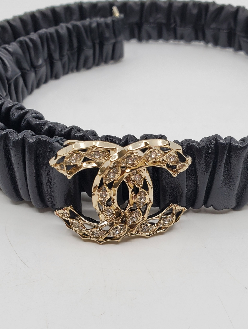 Chanel 2024 Lambskin Metal Strass Ruched Chain CC Belt - Picture 3 of 8